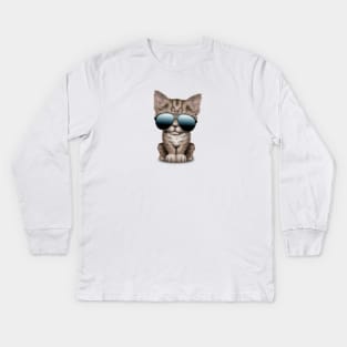 Cute Kitten Wearing Sunglasses Kids Long Sleeve T-Shirt